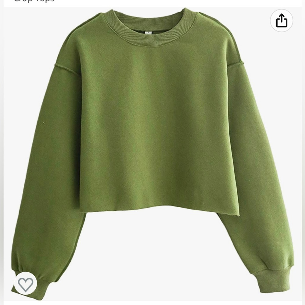 Olive Green Cropped Crewneck Sweatshirt